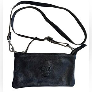 IO PELLE Black Pebbled Leather Cross-Body Bag